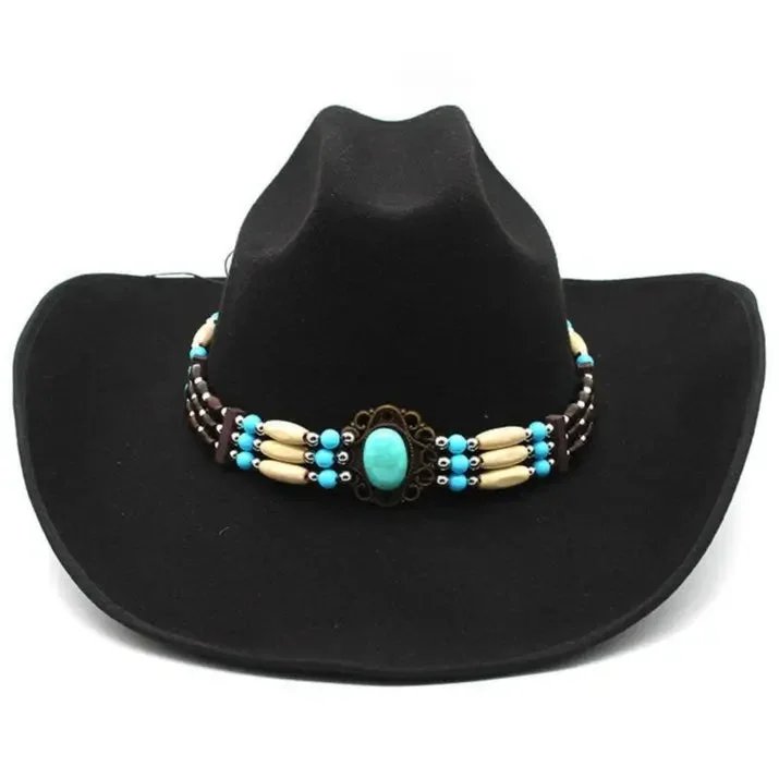 Chapeau Cowgirl Noir avec Bandeau Amérindien