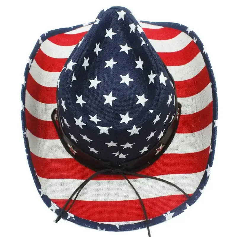 Chapeau de Cowboy Bleu Blanc Rouge – Image 3