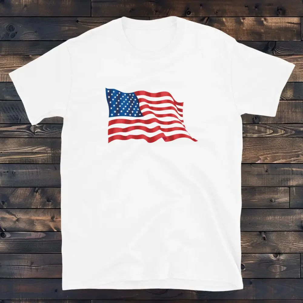 Tee Shirt Drapeau USA Femme en extérieur