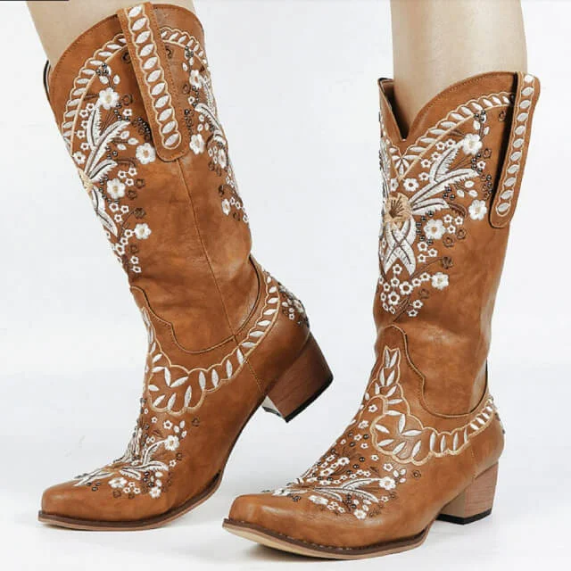 Bottes Cowboy Marron Brodées