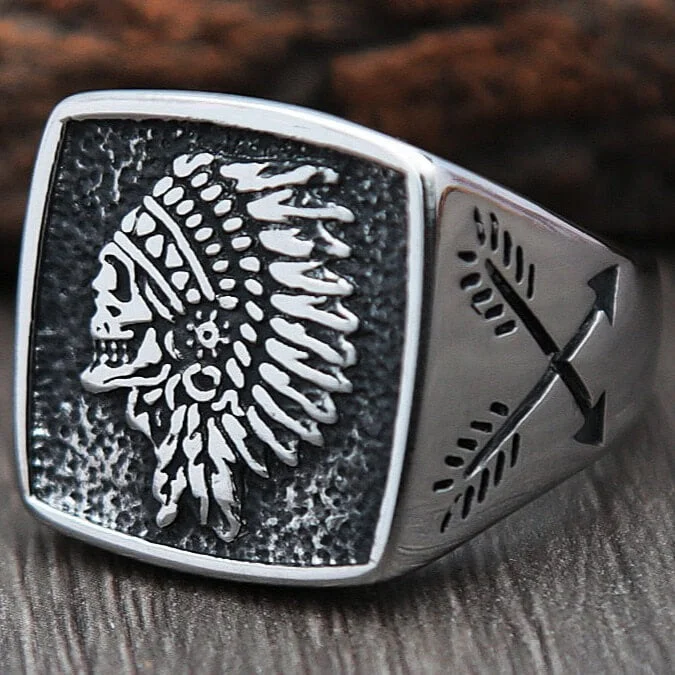 Bague tête de mort Indien en acier inoxydable