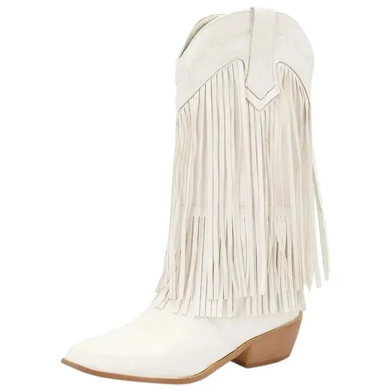 Bottes Cowboy Blanches avec Franges