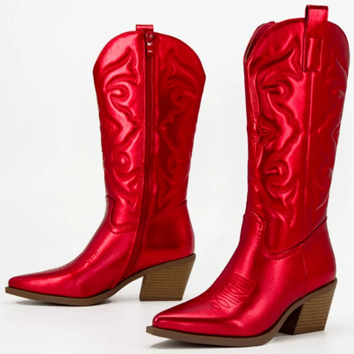 Bottes Western Rouges en Simili Vegan