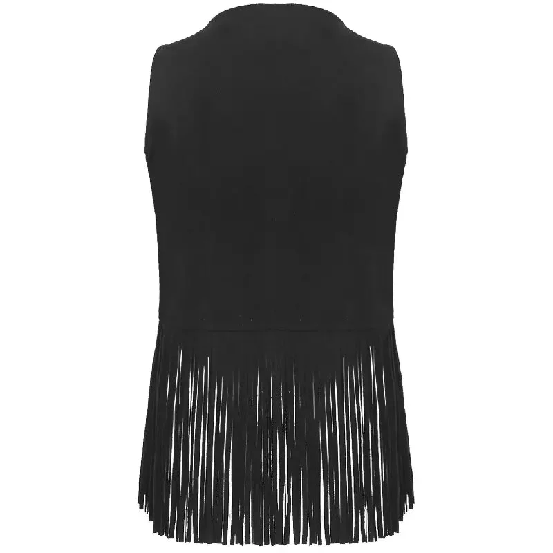 Gilet Cowboy Noir Femme avec Franges