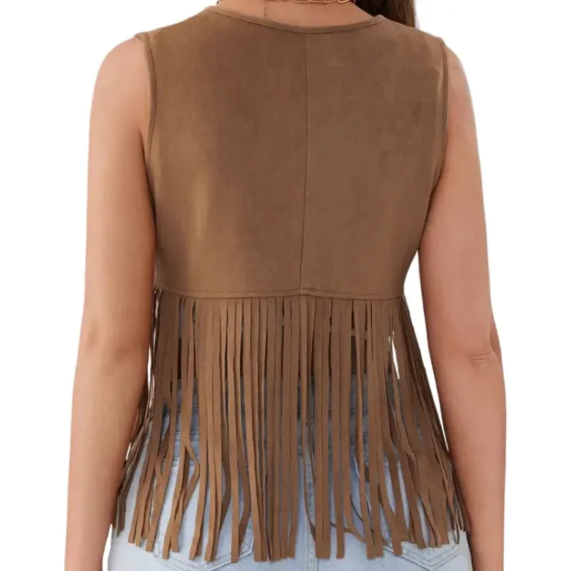 Gilet sans manche western femme avec franges